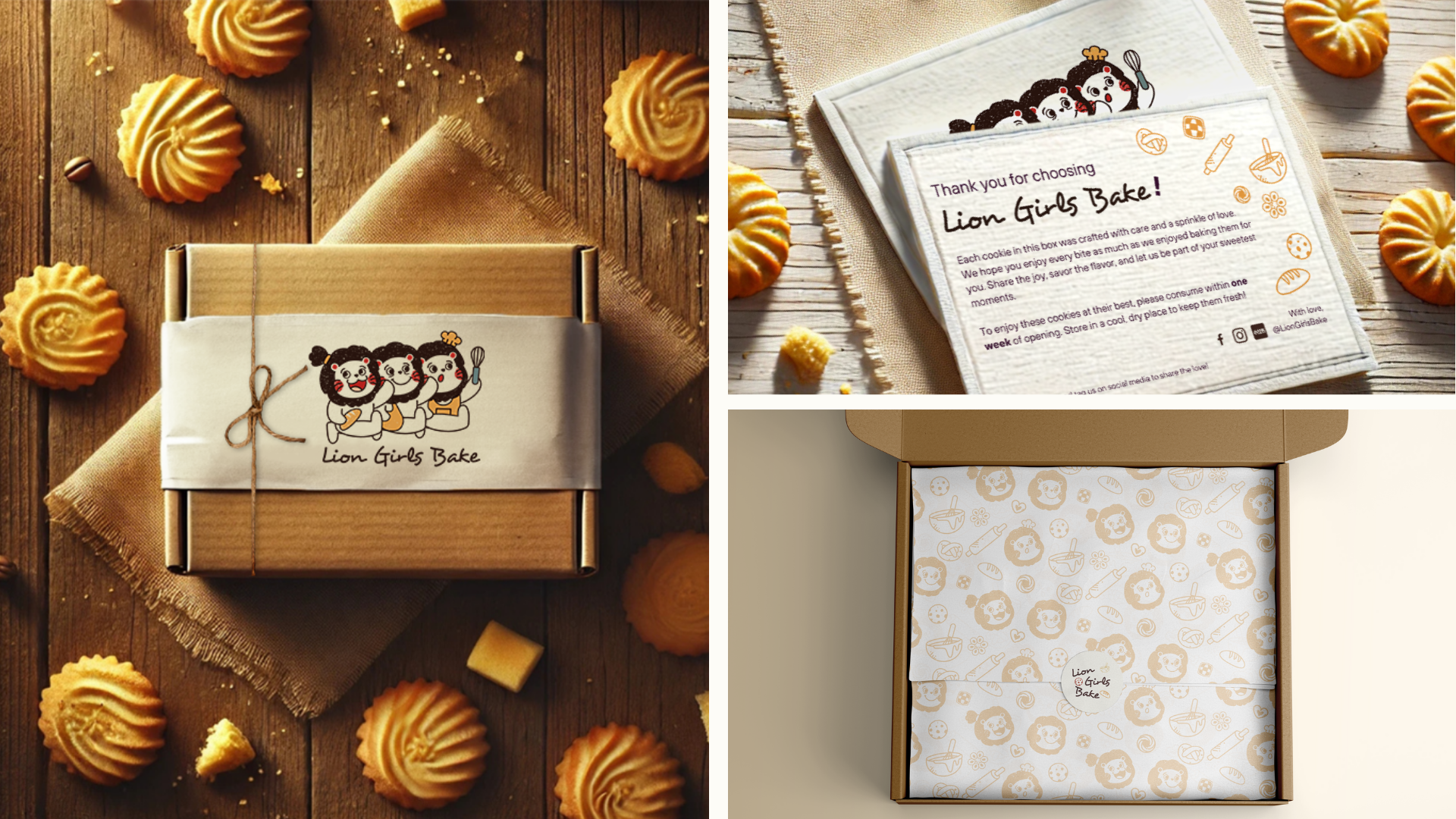 Lion girls bake branding by Naomi Chong, founder of JHC Web Design.