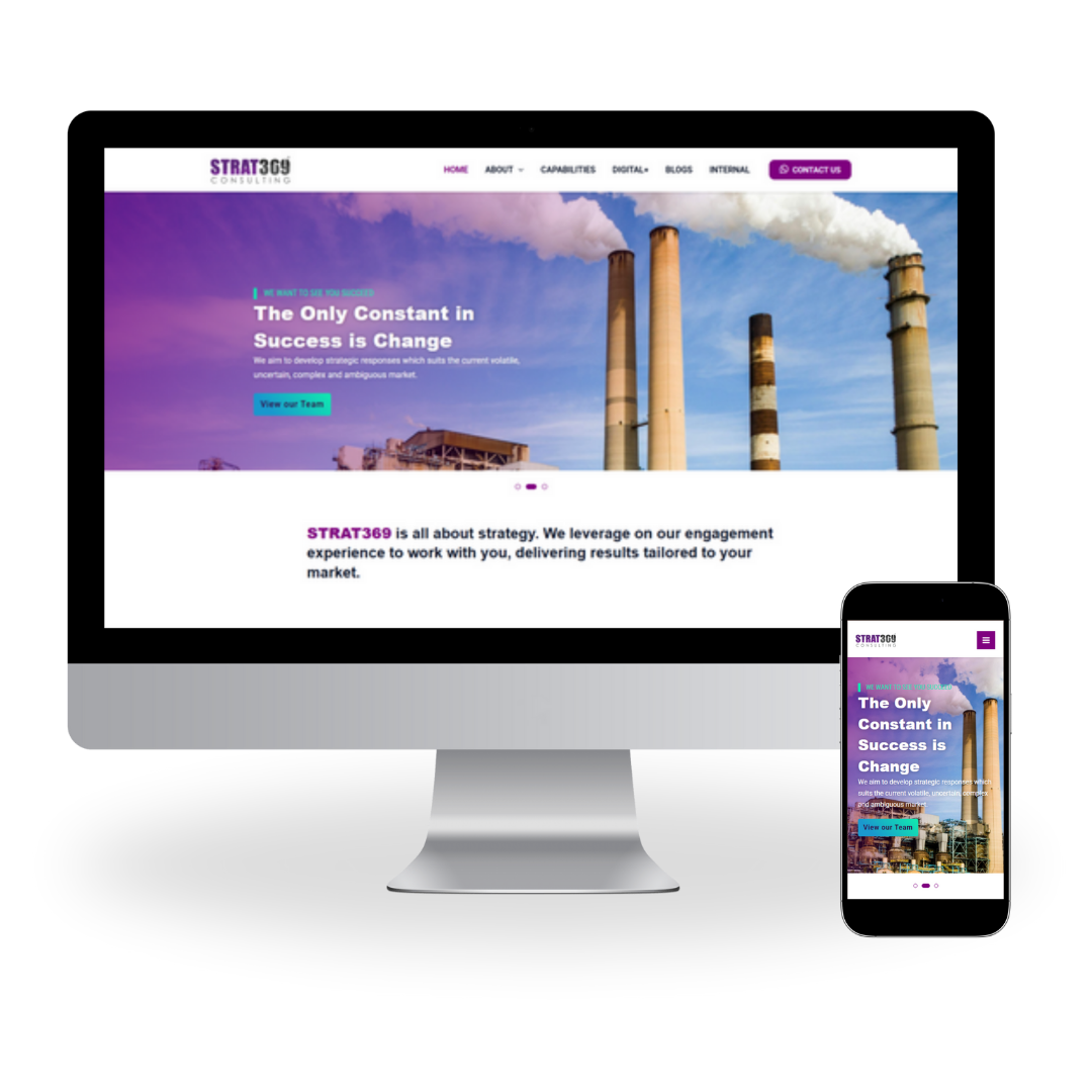 Home STRAT369 Consultancy Sdn. Bhd. Website with desktop and mobile view by JHC Web Design.